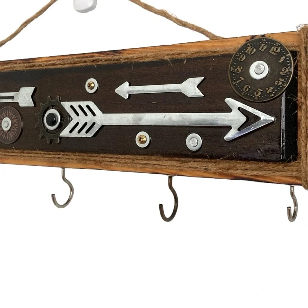 Teresa Kale Wooden Enamel Metal Time Compass Bow Wall Hanging Organizer Decor